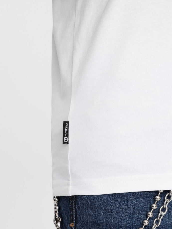 T-shirt męski V-NECK z elastanem - biały V1 OM-TSCT-0106