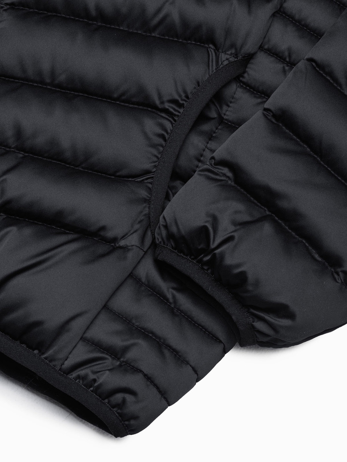 Men's quilted jacket with satin finish - black V2 OM-JALP-0121