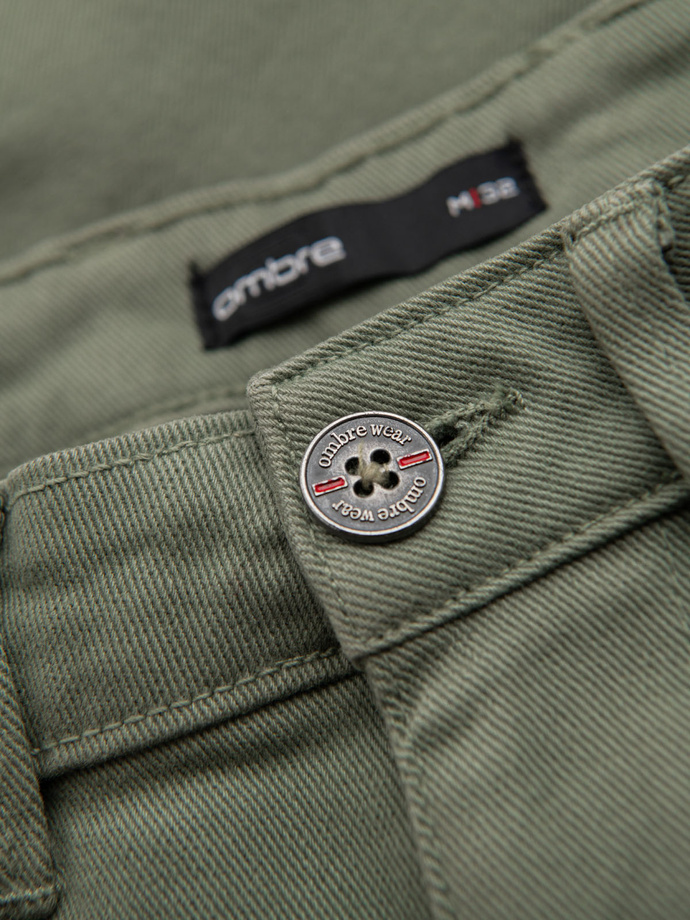 Men's classic denim shorts with rolled up leg - light olive V5 OM-SRDS-0162