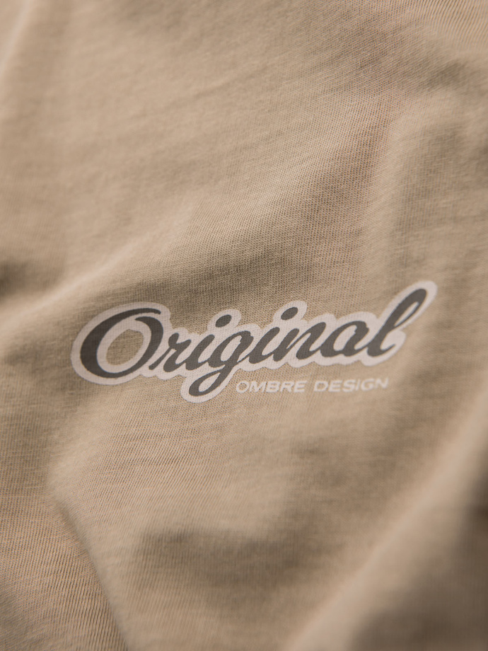 Cotton T-shirt with print on chest and back - dark beige V2 OM-TSWT-0201