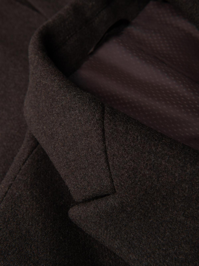 Męski dwurzędowy płaszcz z wełną - ciemnobrązowy V3 OM-COWC-0133