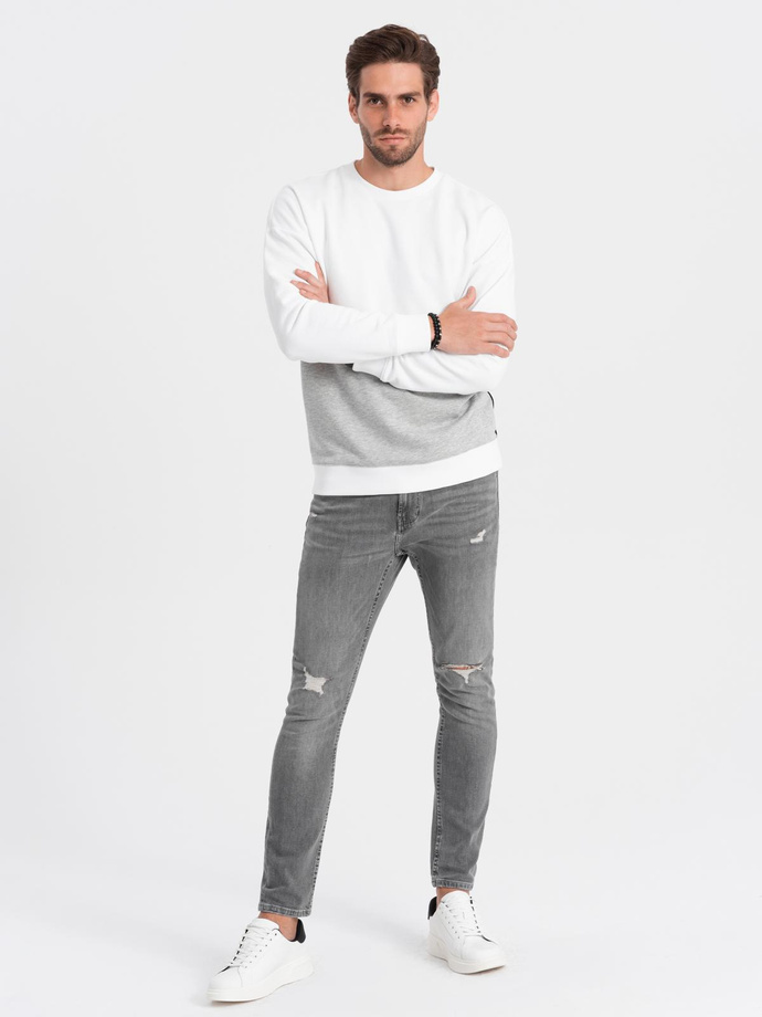 Bluza męska OVERSIZE z kontrastowym łączeniem kolorów - biało-szara V1 B1673