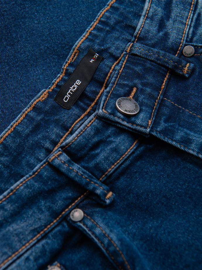 Men's denim JOGGERS pants with classic bandage - blue V2 OM-PADJ-0265