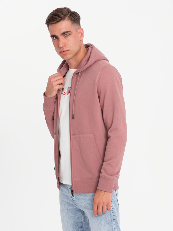 BASIC men's unbuttoned cotton sweatshirt - dark pink V4 OM-SSBZ-0160