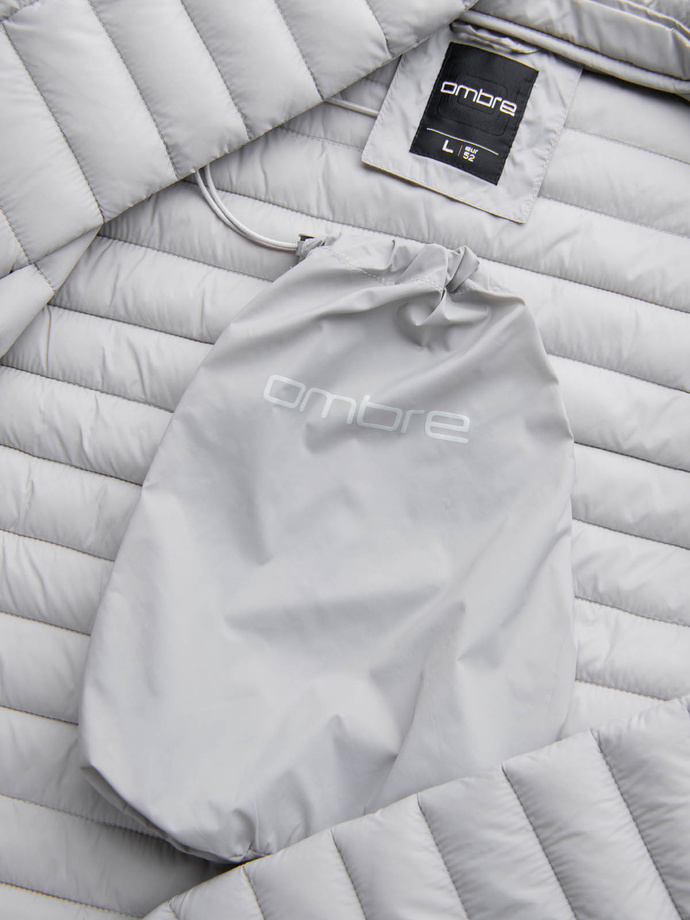 Kurtka męska pikowana pakowana w worek - szara V2 OM-JALP-0156