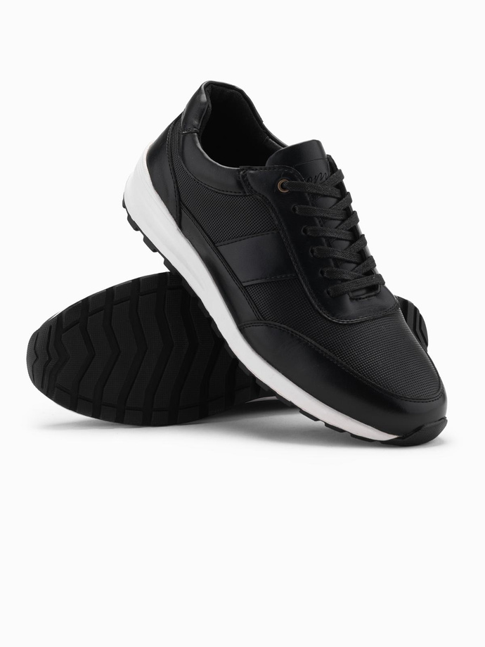 Men's eco leather sports sneakers shoes - black V2 OM-FOSL-0181