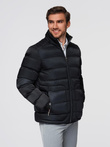 Men's quilted jacket with gloss and stand-up collar - black V1 OM-JALP-0218