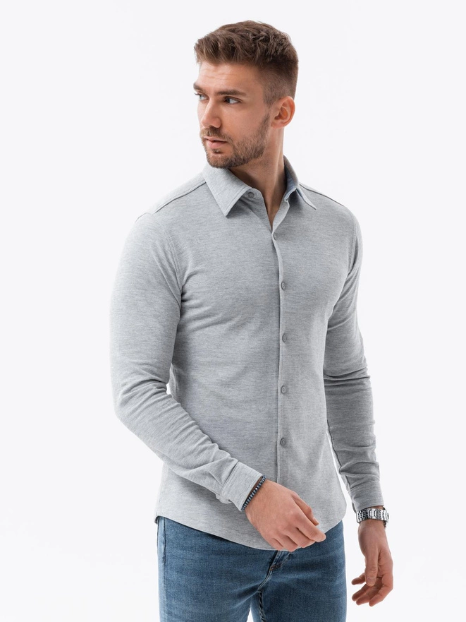 Men's long sleeve knit shirt - gray V5 K540