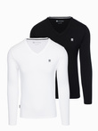 Komplet męskich longsleeve'ów SLIM FIT z dekoltem typu V i logotypem 2-pak – mix biały/czarny V2 Z103
