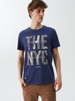 T-shirt męski z nadrukiem NY CITY 01 S1830 - granatowy