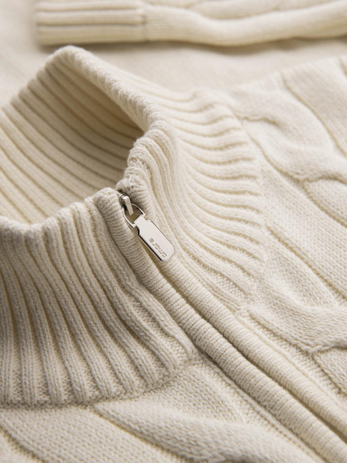 Men's plaid sweater with turtleneck zipper - cream V1 OM-SWZS-0138