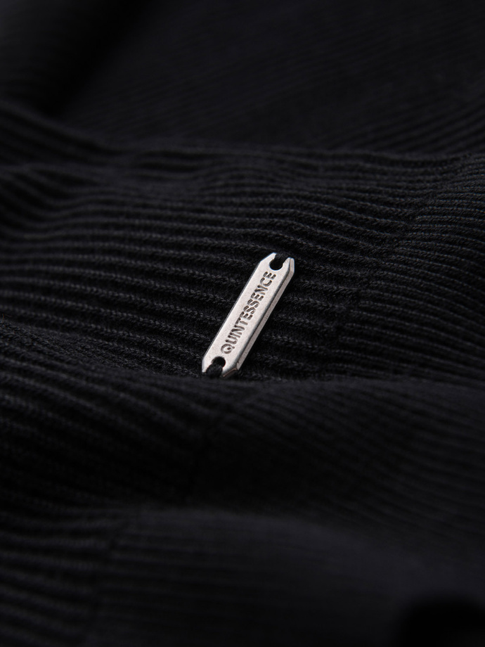 Prążkowany sweter męski z guzikami przy dekolcie - czarny V2 OM-SWSW-0182