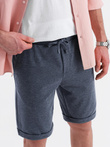 Men's short shorts with structured knit elastic band - navy blue V1 OM-SRCS-0177