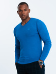 Elegancki sweter męski BASIC V-neck z wiskozą – niebieski V19 OM SWBS-0107
