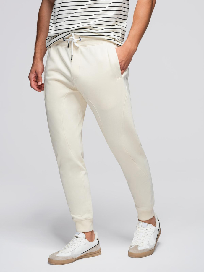 Męskie spodnie dresowe typu jogger - kremowe V11 OM-PABS-0173