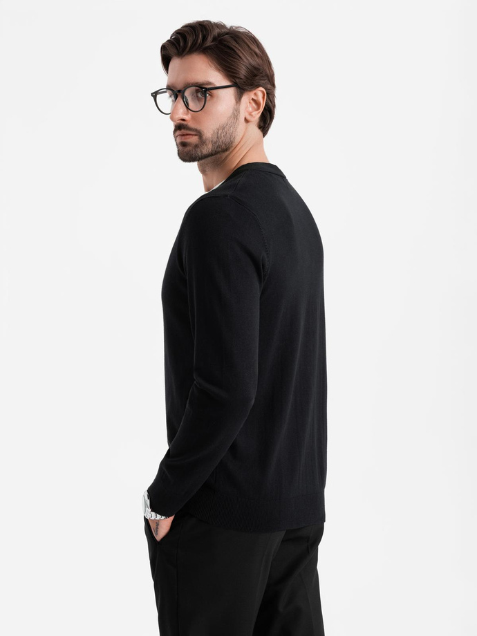 Monochrome knitted men's viscose cardigan - black V2 OM-SWCD-0126
