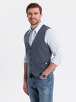 Fitted elegant men's structured knit vest - navy blue V1 OM-BLZV-0147