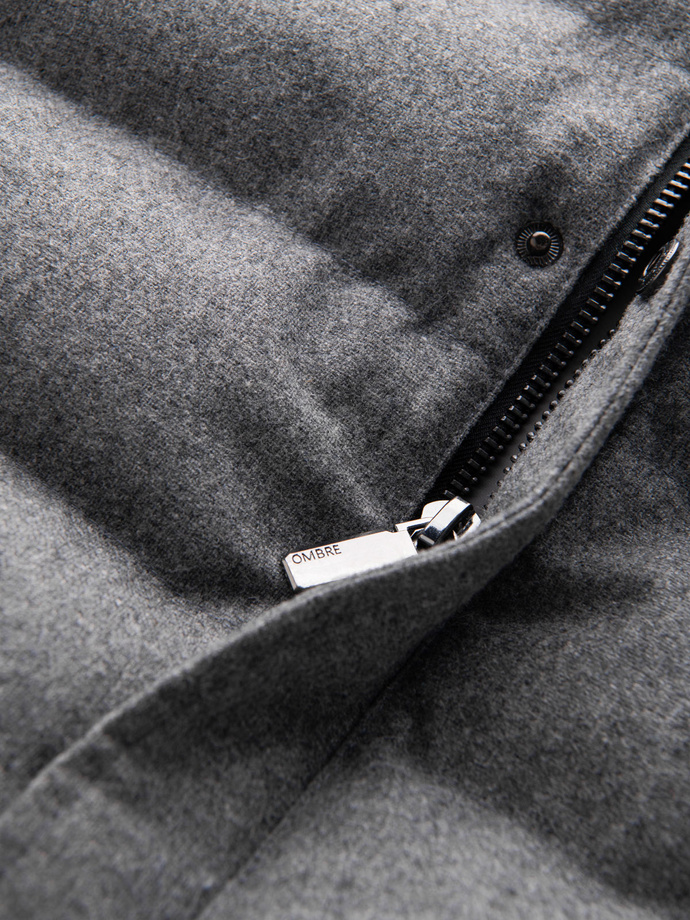 Men's quilted wool sleeveless jacket - grey melange V1 OM-JAVJ-0200