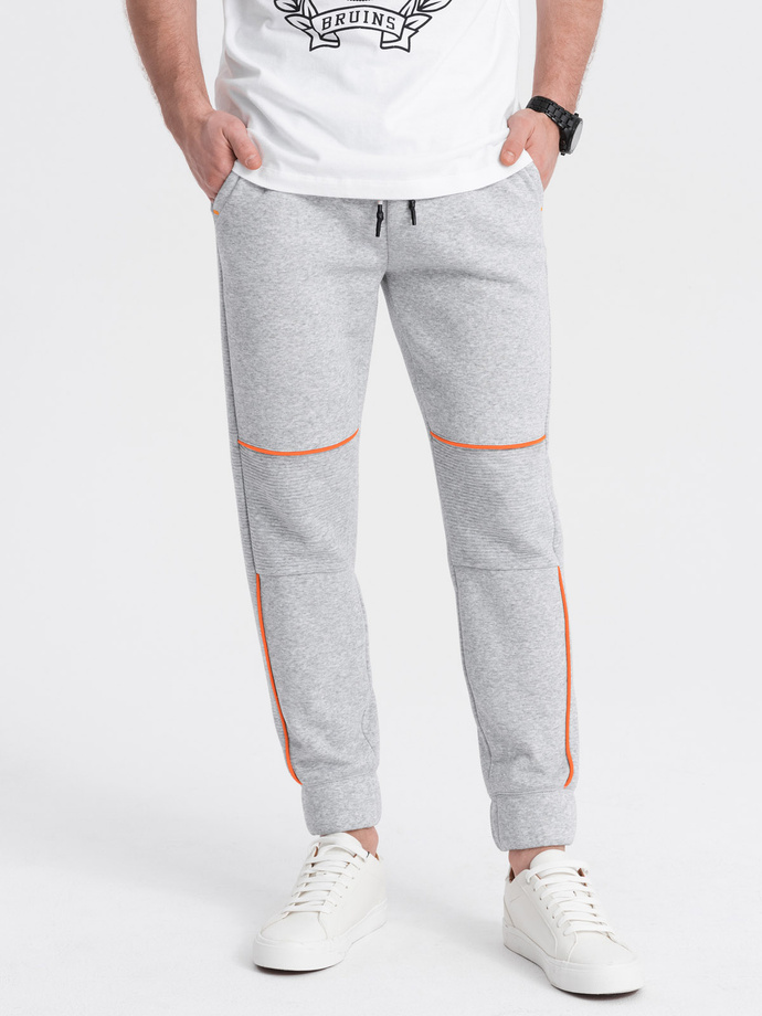 Men's sweatpants with contrast stitching - grey melange V3 OM-PASK-0145