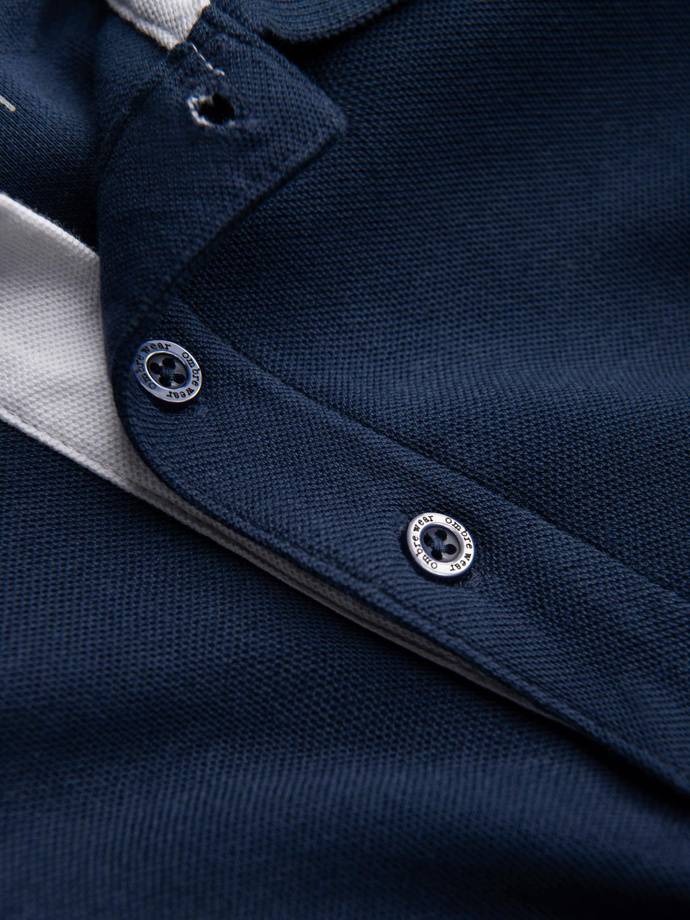 Men's cotton polo shirt with contrast trim - navy blue V4 OM-POSS-0113