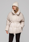 Women's quilted jacket with belt and collar OW-JAHP-0106 v2 - beige