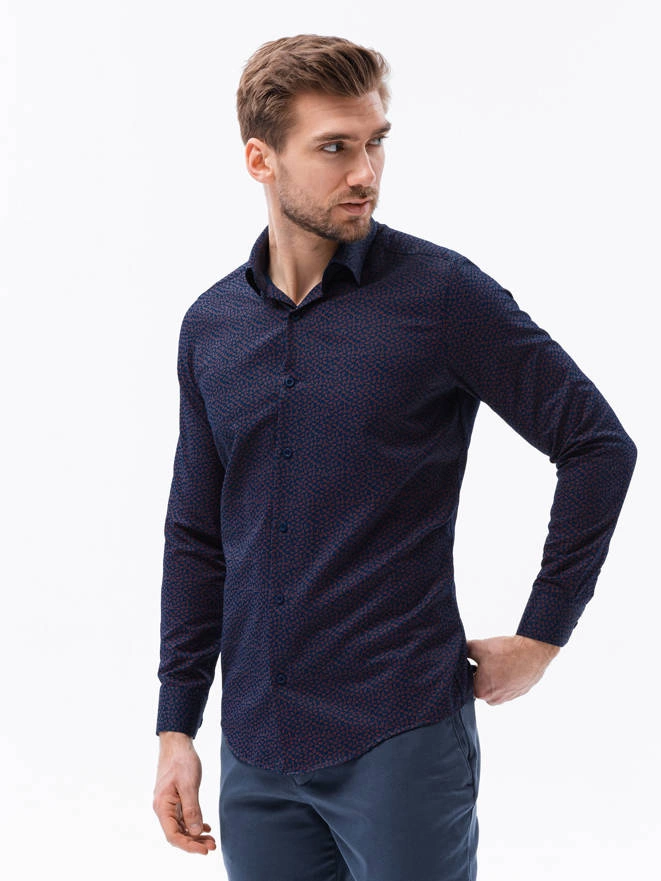 Men's shirt with long sleeves - navy/red K617