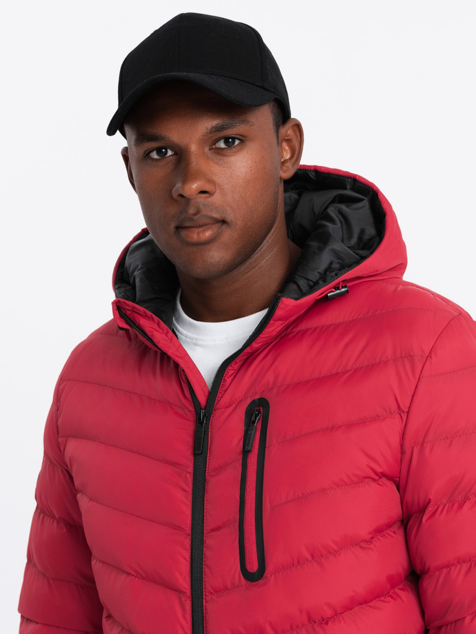 Men's quilted sports jacket with contrasting zipper - red V8 OM-JALP-0179