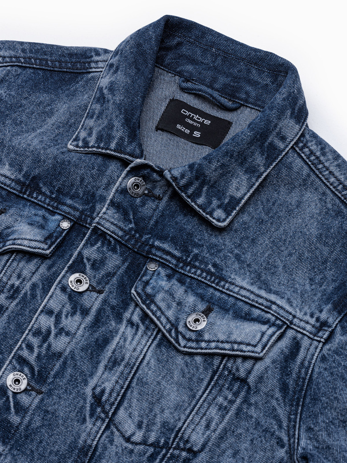 Jeansowa kurtka męska katana z washem – niebieska V4 OM-JADJ-0123