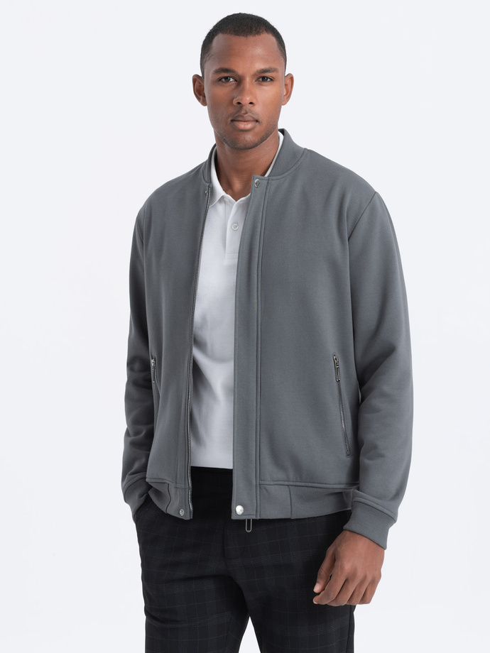 Men's unbuttoned bomber jacket - gray V3 OM-SSZP-22FW-011