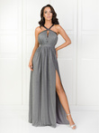 Sukienka damska maxi na wąskich ramiączkach z zabudowanym dekoltem INGI DLR201 - szara
