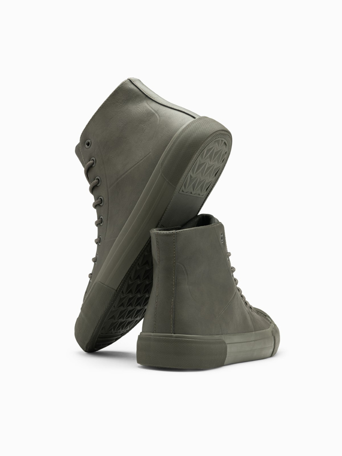 Men's high-top sneakers with rubber toecap - olive V4 OM-FOSH-0138