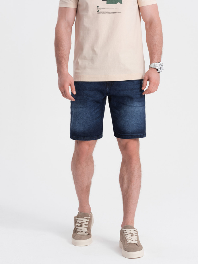 Men's denim short shorts with subtle washes - dark blue V3 OM-SRDS-0145