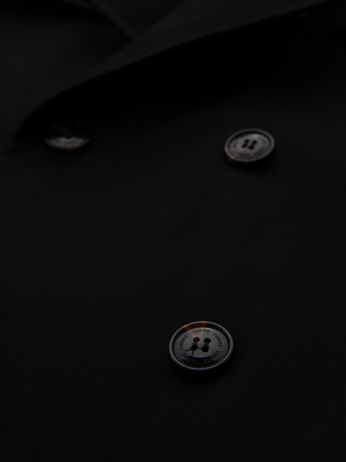 Elegant SLIM FIT men's trench coat with belt - black V2 OM-COSC-0126