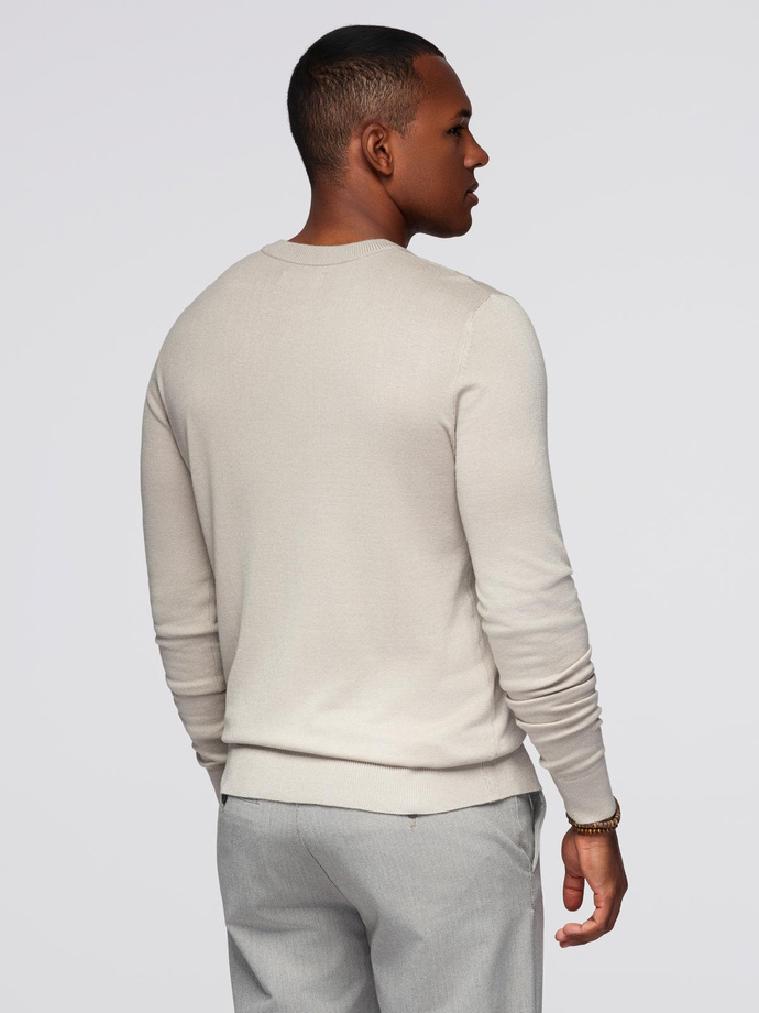 Men's sweater with round neckline in stretch knit with classic weave - beige V3 OM-SWSW-0183
