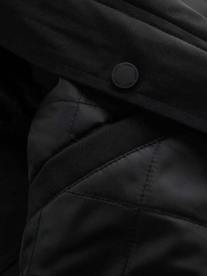 Men's lightweight jacket with high collar and pockets - black V1 OM-JALP-0167
