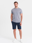 Men's SLIM FIT shorts in structured knit fabric - navy blue melange V1 OM-SRCS-0126