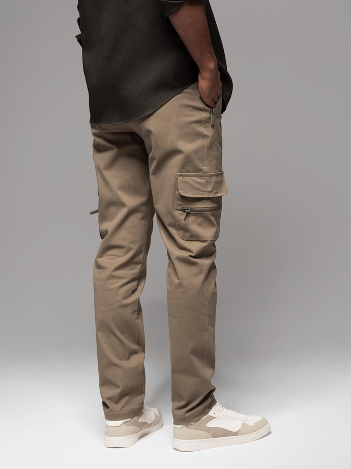 Men's cargo pants STRAIGHT LEG with zippered pockets - khaki V3 OM-PACG-0204