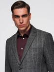Elegant men's plaid blazer with wool blend - grey V1 OM-BLZB-0137