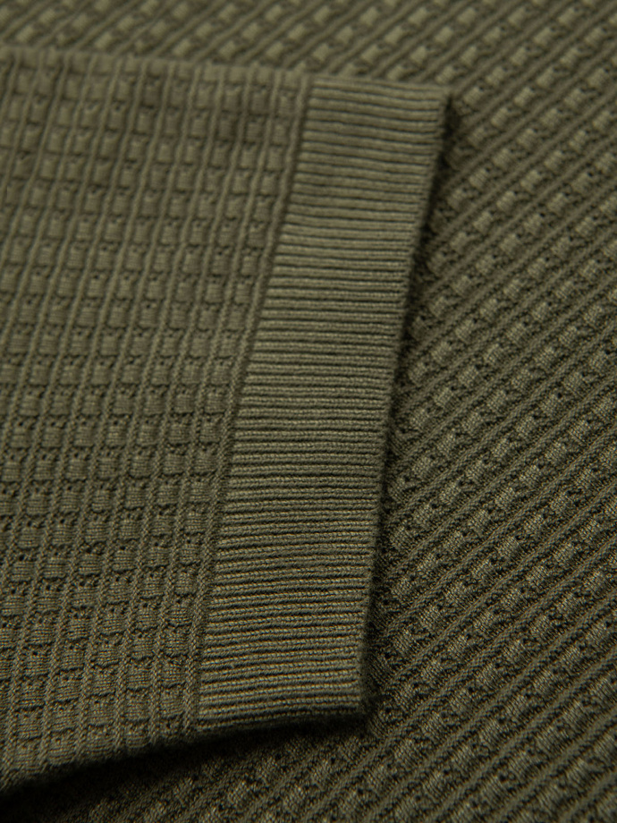 Men's knitted unbuttoned polo shirt - olive V1 OM-POSS-0157
