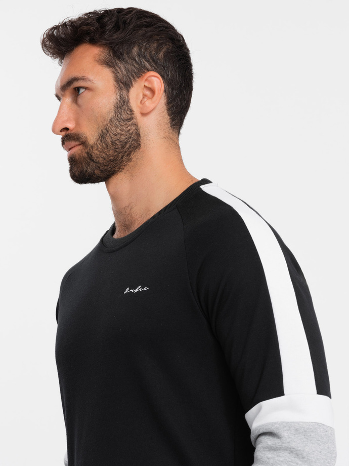 Trójkolorowa bluza męska dresowa z raglanowymi rękawami – czarna V3 OM-SSNZ-22FW-003