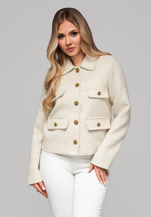 Women's jacket with padded collar OW-BLZB-0100 v1 - broken white