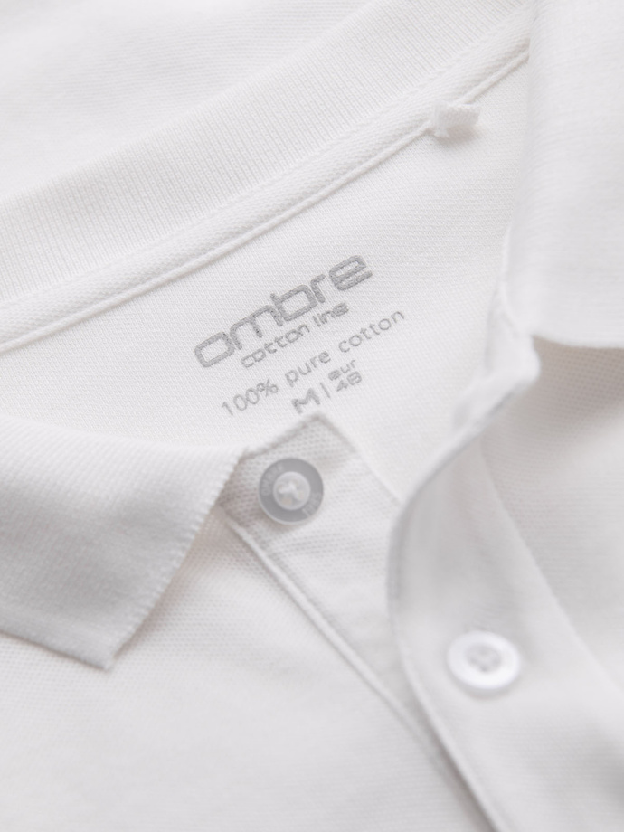 Longsleeve męski BASIC z kołnierzykiem polo – biały V1 OM-POBL-0114