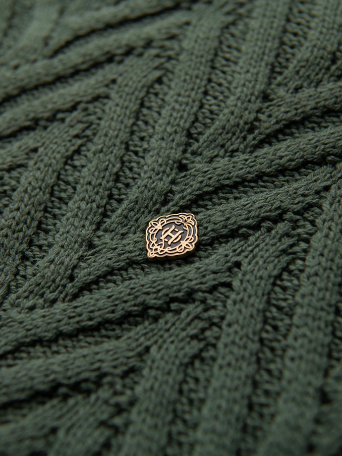 Męski sweter z dzianiny o zygzakowym splocie – zgaszona zieleń V2 OM-SWSW-0147