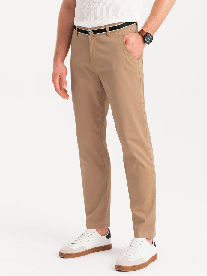 Men's chino pants with decorative waistband - sand V5 OM-PACP-0118