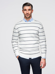 Men's casual sweater with horizontal stripes - cream V2 OM-SWSW-0143