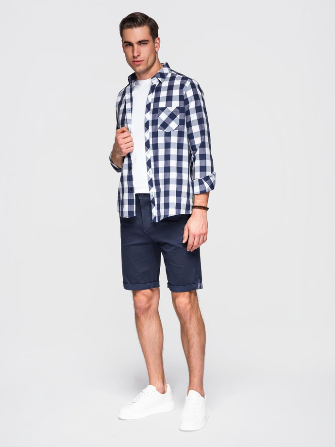 Men's classic chino shorts with rolled up leg - navy blue V10 OM-SRCS-0197