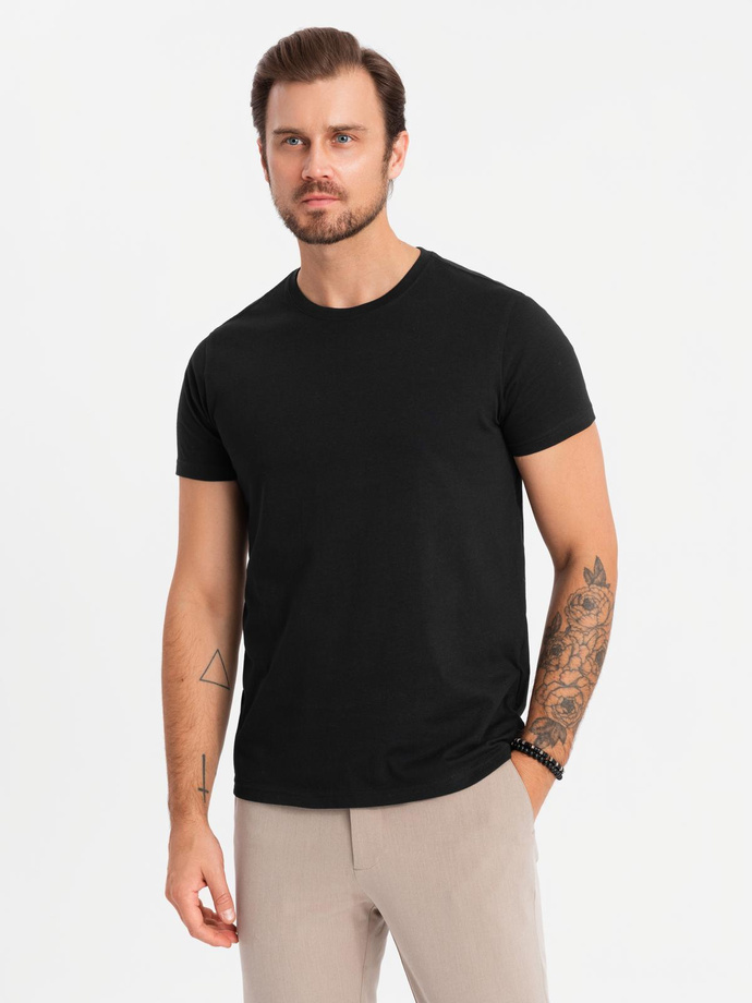 BASIC men's cotton t-shirt set with round neckline - black/white/maroon V6 OM-TSBS-0232
