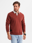 Men's sweatshirt with white polo collar - maroon V3 OM-SSNZ-0132