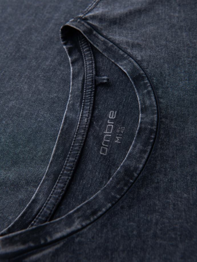 Men's t-shirt with wash effect - navy blue V2 OM-TSWT-0116