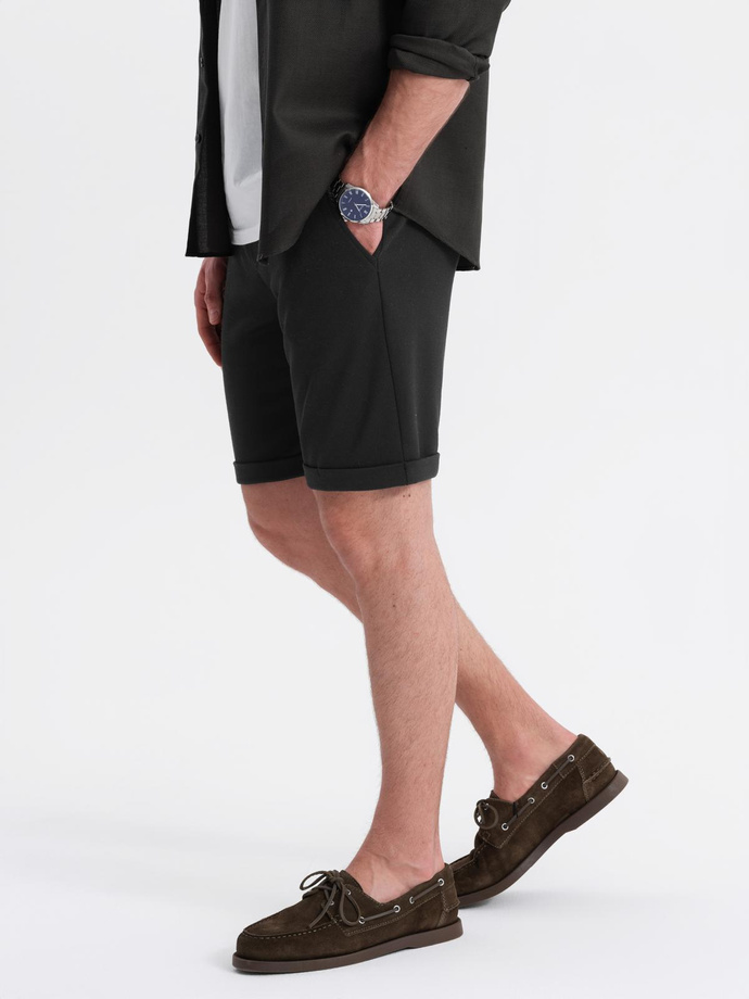 Men's knit shorts with rolled up legs - black V2 OM-SRCS-0170